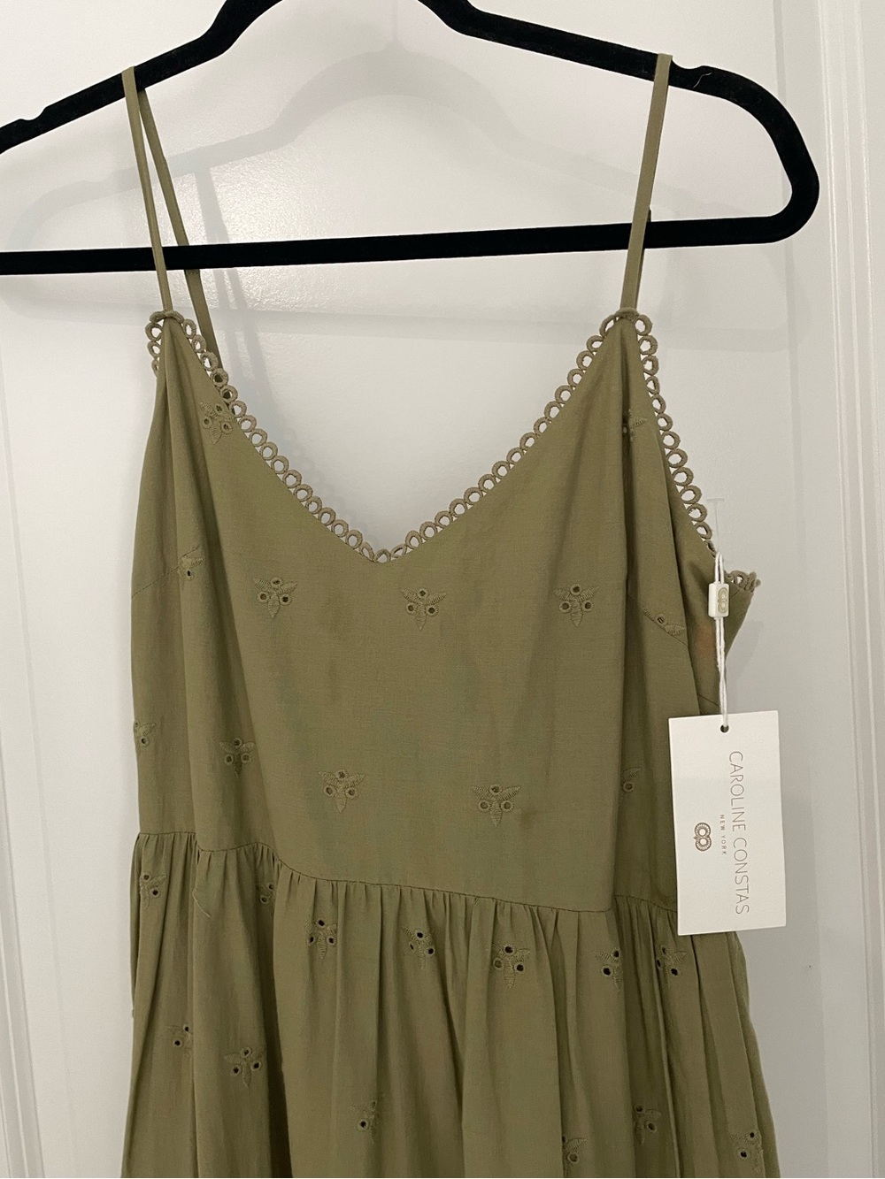NEW Caroline Constas Green Cotton Eyelet Lace Midi Dress Luxury Vacation.     17 - Picture 4 of 11